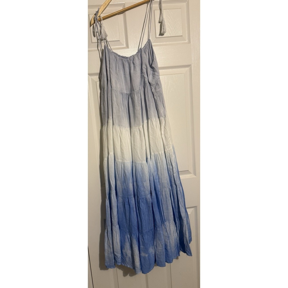 Storia Maxi Dress Womens Small Blue Ombre Dip Dye Tiered Tassel Strap BD2222E